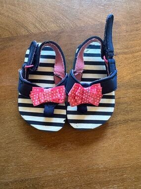 Baby Navy Striped Sandals with Pink Bow
